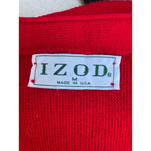 Vintage Izod Red Cardigan Sweater M Acrylic U.S.A. Woman Missing Button - Picture 5 of 10